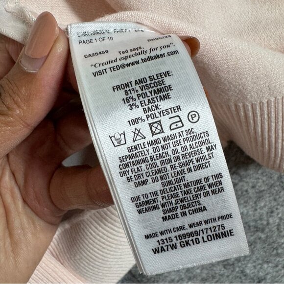 Ted Baker Pink Floral Back Cardigan Open Front Lightweight Sweater Size 1 - Picture 11 of 15